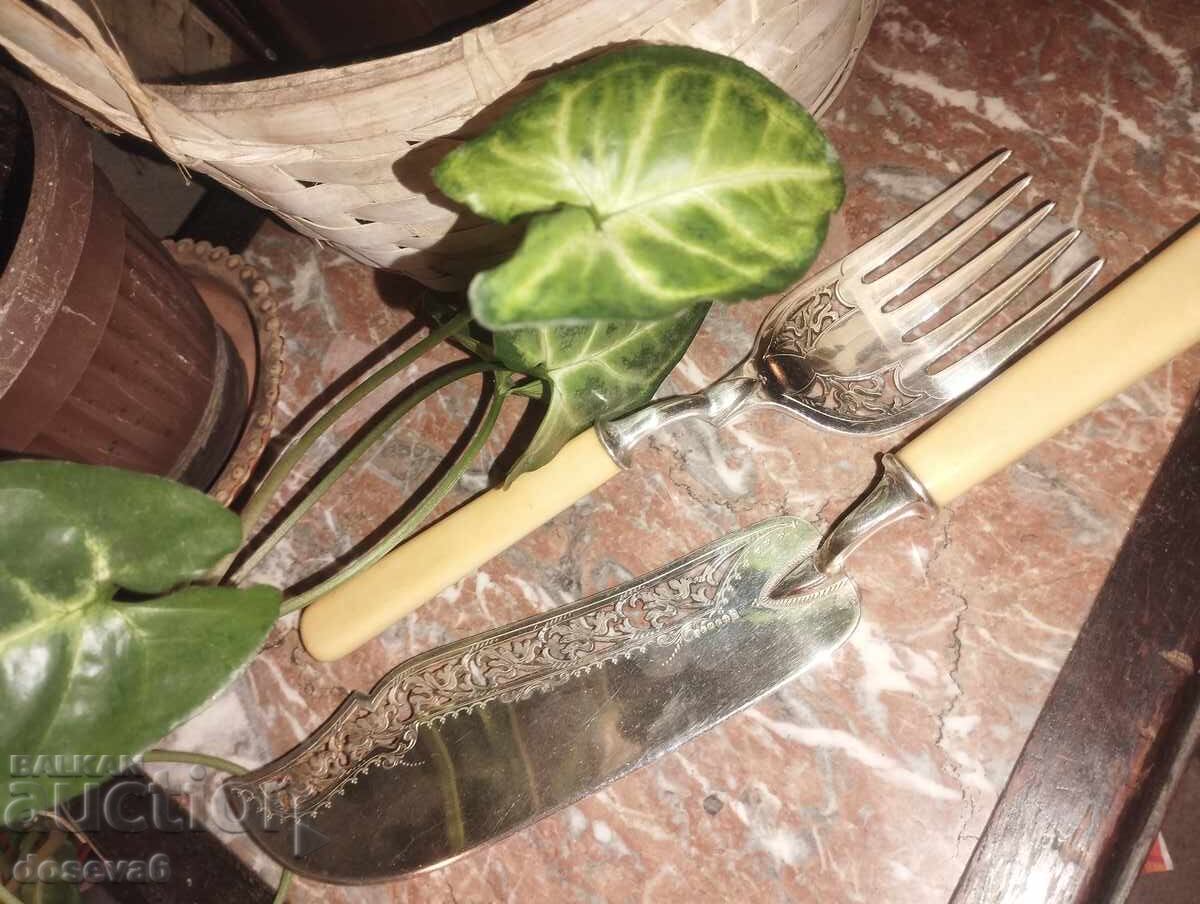 Richly ornamented silver-plated cutlery