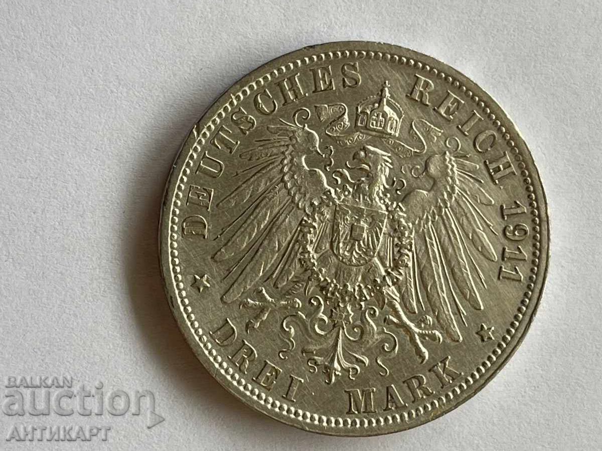 Delivery of Row of silver coin 3 marks 1911 Germany Württemberg Delivery of Row of silver coin 3 marks 1911 Germany Württemberg