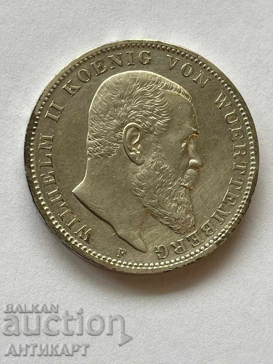 Row of silver coin 3 marks 1911 Germany Württemberg Row of silver coin 3 marks 1911 Germany Württemberg