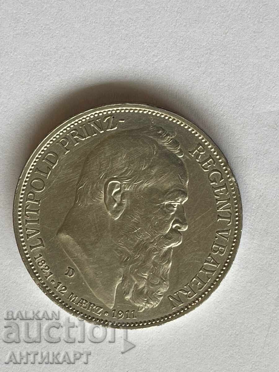 Germany Silver Coin 3 Mark 1911 Bavaria Leopold Silver