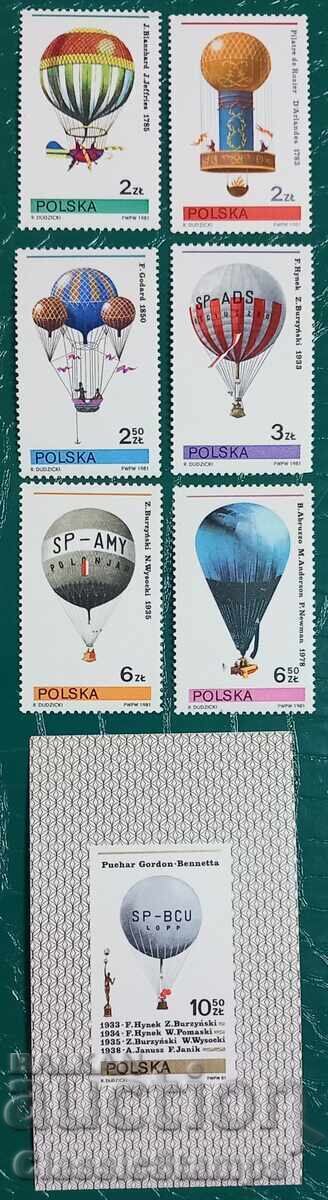 Καθαρή σειρά + μπλοκ Πολωνίας μπαλόνια 1981