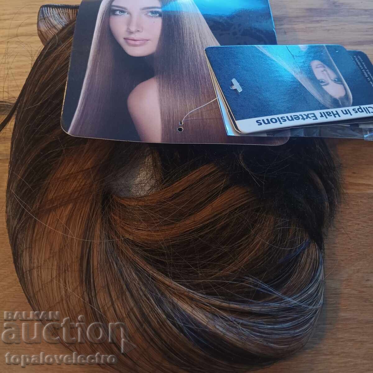НОВИ! Синтетични екстеншъни за коса, тъмно кафяво с русо, дъ с цена 4.00 лв. | € 2.05