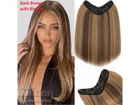 NOU! Extensii de păr sintetice, maro închis cu șaten, codițe