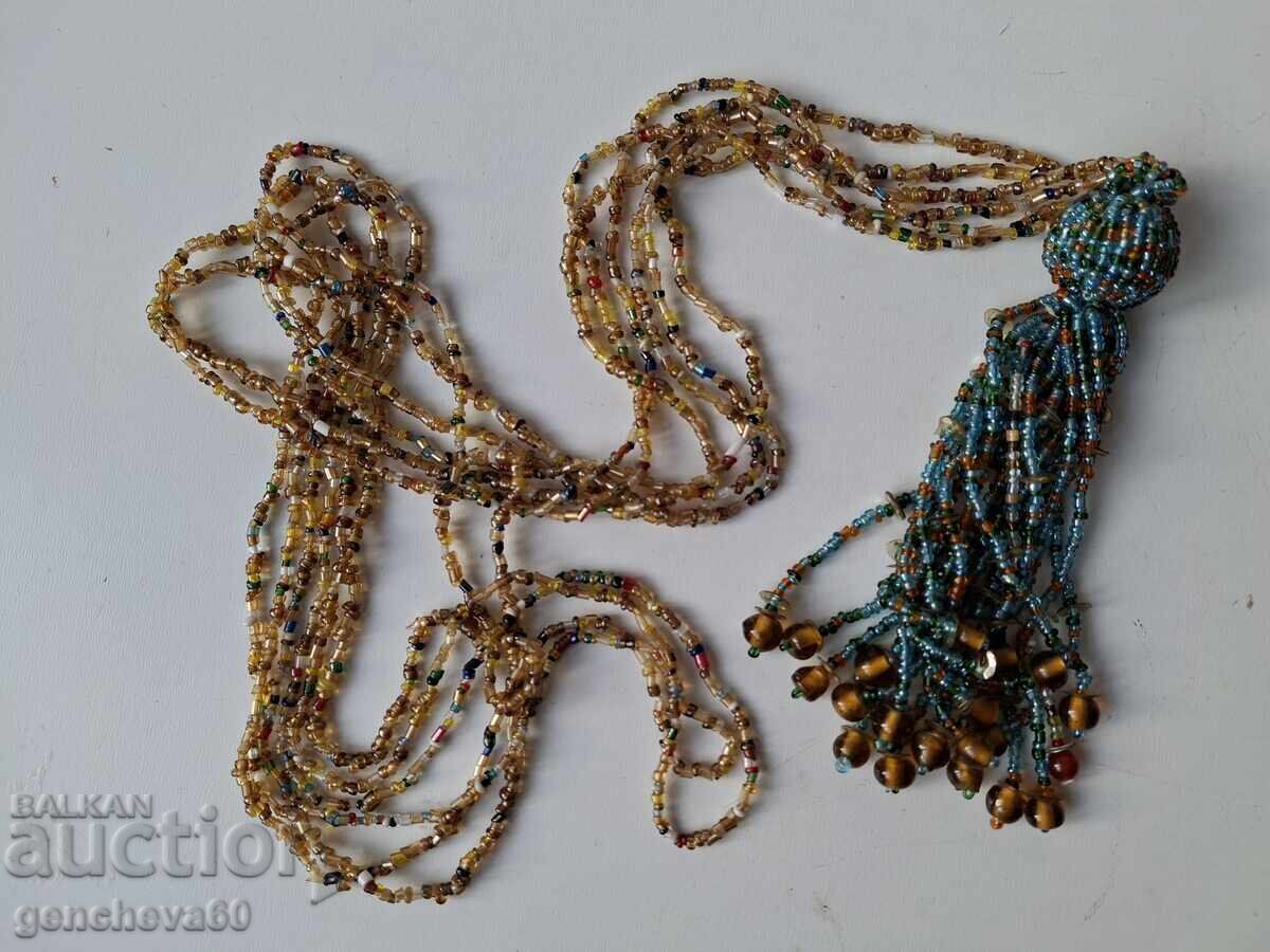 Colier vechi lung din mărgele cu ciucure pentru costum popular - 5