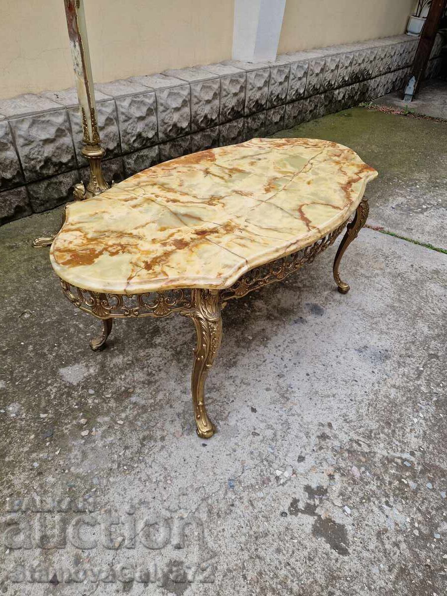 Livrarea Masa de cafea belgiană antică superbă, bronz, onix Livrarea Masa de cafea belgiană antică superbă, bronz, onix