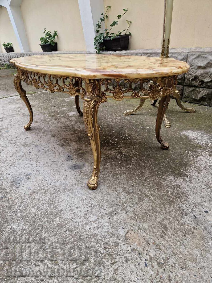 Masa de cafea belgiană antică superbă, bronz, onix - 7