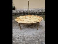 Masa de cafea belgiană antică superbă, bronz, onix