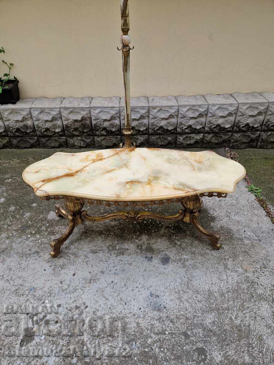 Masă de cafea antică belgiană superbă, bronz, onix Masă de cafea antică belgiană superbă, bronz, onix