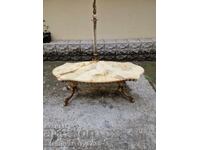 Masă de cafea antică belgiană superbă, bronz, onix