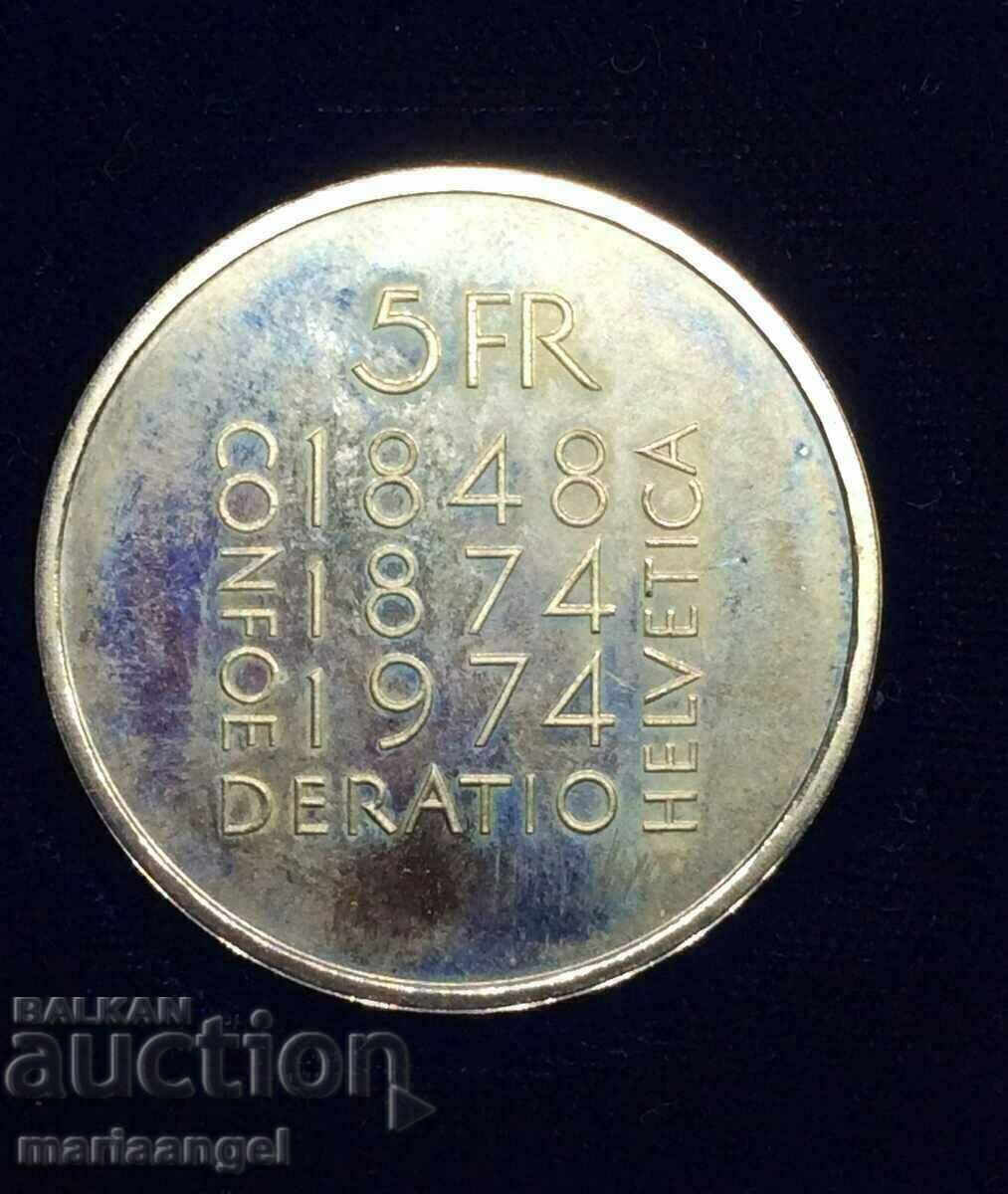 Licitație 5 franci 1974 Elveția Prooflike patină cutie Licitație 5 franci 1974 Elveția Prooflike patină cutie