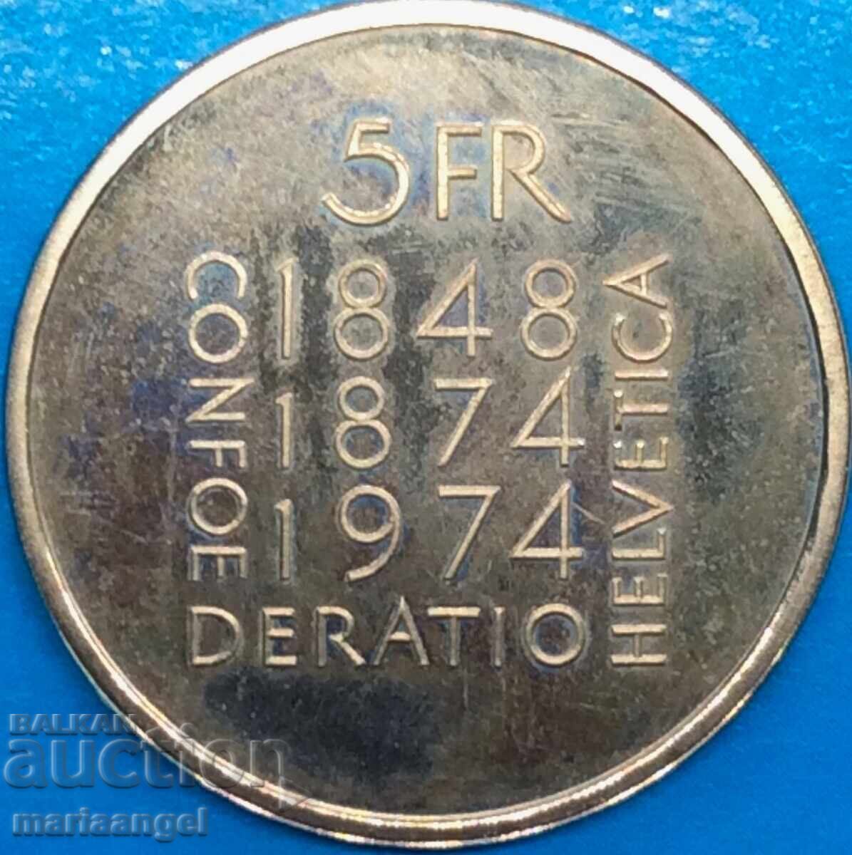 5 franci 1974 Elveția Prooflike patină cutie - 5 5 franci 1974 Elveția Prooflike patină cutie - 5