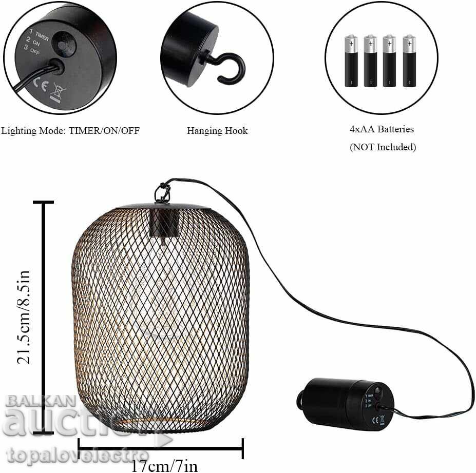 ΝΕΟ! LED Κρεμαστό Φωτιστικό, μεταλλικό, με χρονοδιακόπτη, με μπαταρίες με τιμή 11.00 BGN | € 5.62