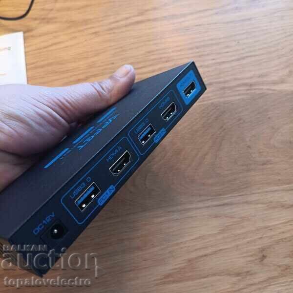 Аукцион НОВ! HDMI KVM превключвател за 2 компютъра към 1 монитор