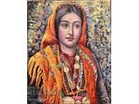 A Bulgarian woman with an orange headscarf