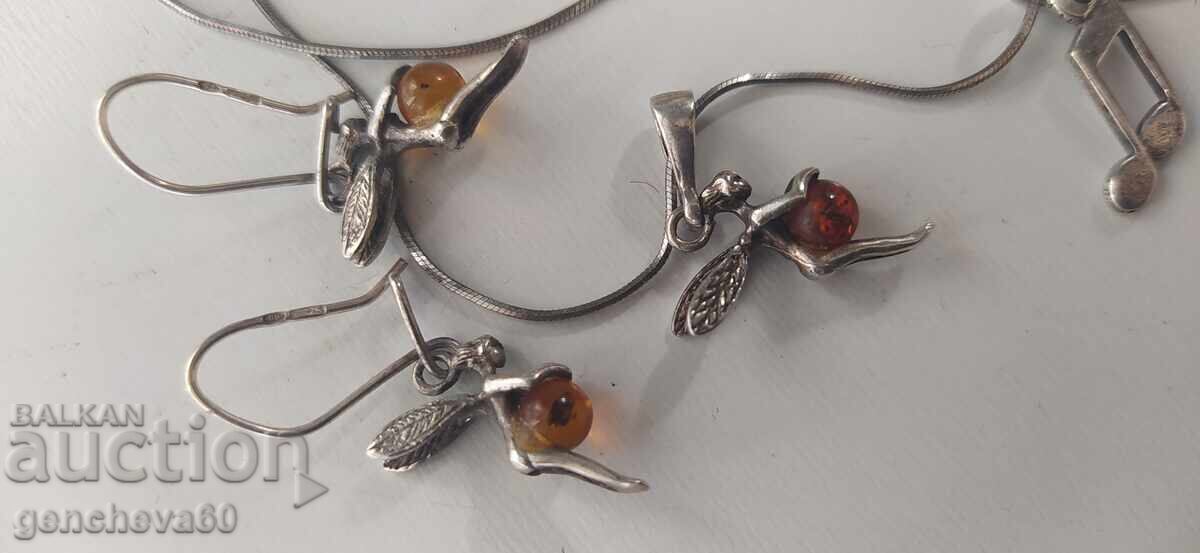 Odd earrings and pendant Fairy, Elf with natural Baltic amber with price 90.00 BGN | € 46.02