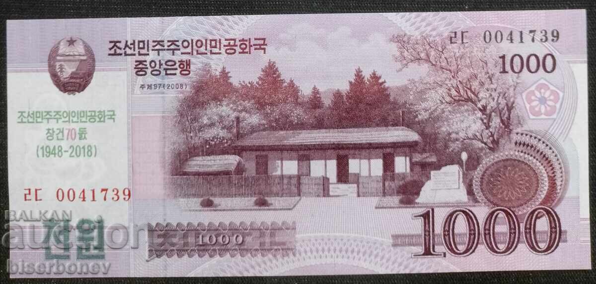 1000 North Korean Won, UNC 1000 North Korean Won, UNC