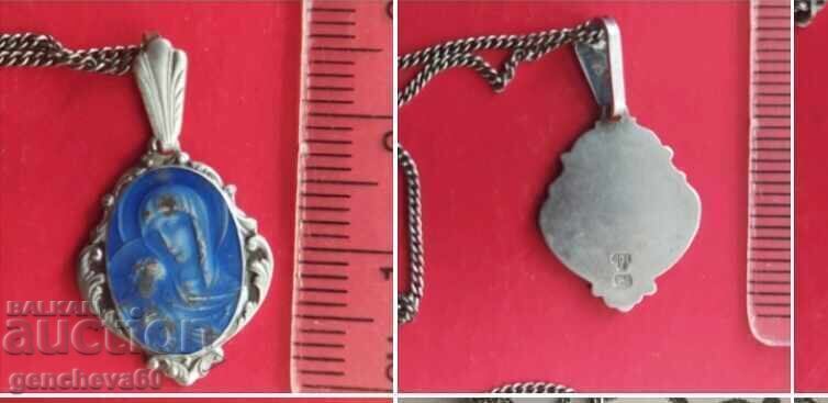 Vintage pendant silver 950 with enamel Madonna and Child - 5