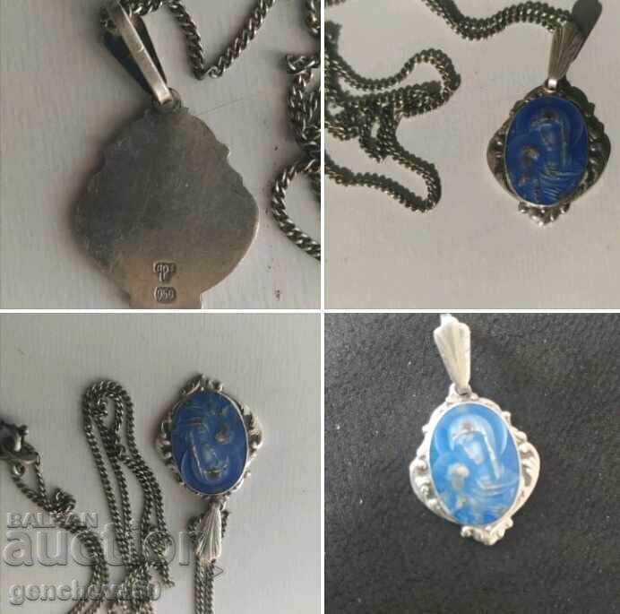 Vintage pendant silver 950 with enamel Madonna and Child - 6