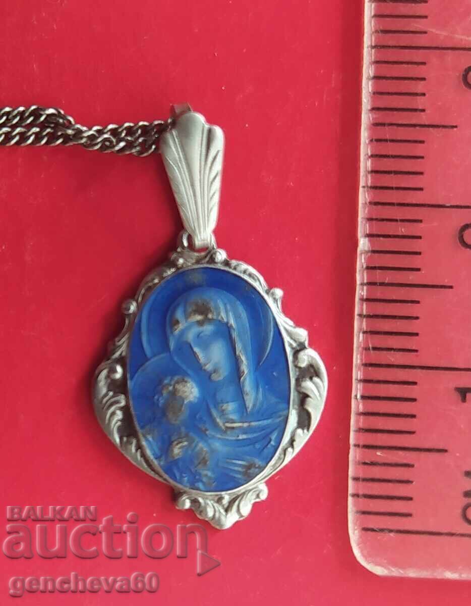 Vintage pendant silver 950 with enamel Madonna and Child