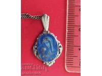 Pandantiv vintage cu email Fecioara Maria cu Pruncul