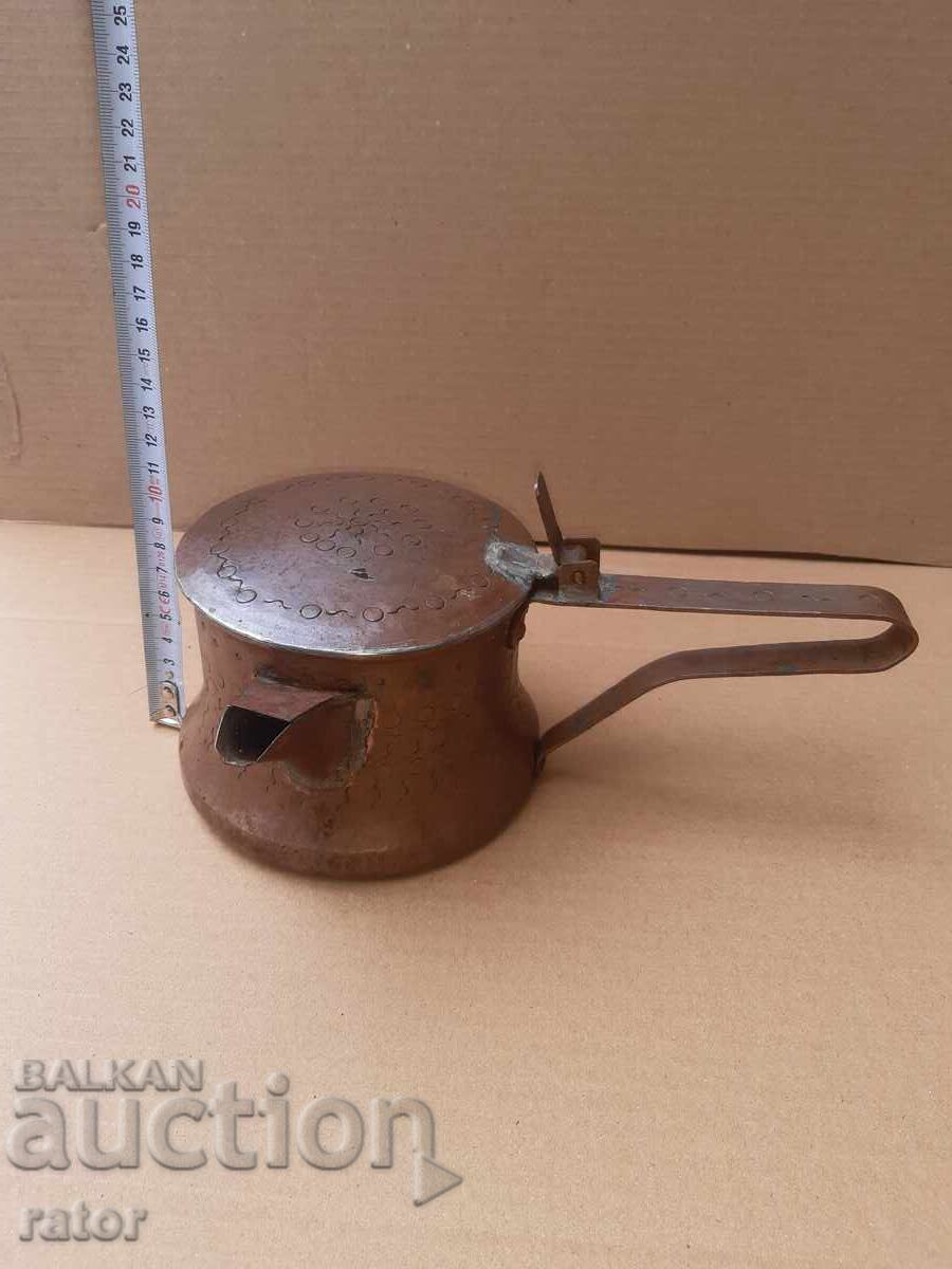 Cazan vechi de cupru pentru țuică fiartă, ibric, cană