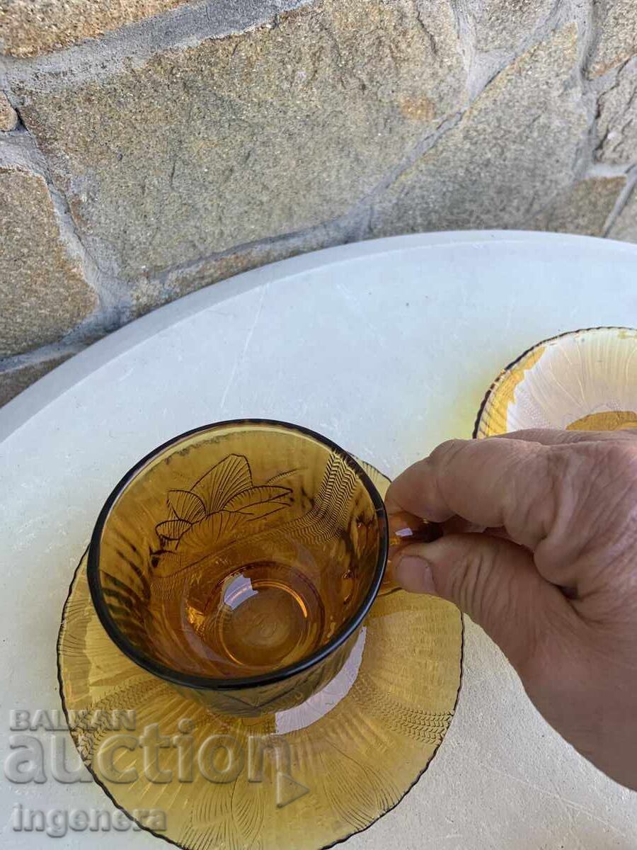 COLORED GLASS BOWL RELIEF PLATE COFFEE TEA MARKED - 2 PCS with price 18.00 BGN | € 9.20