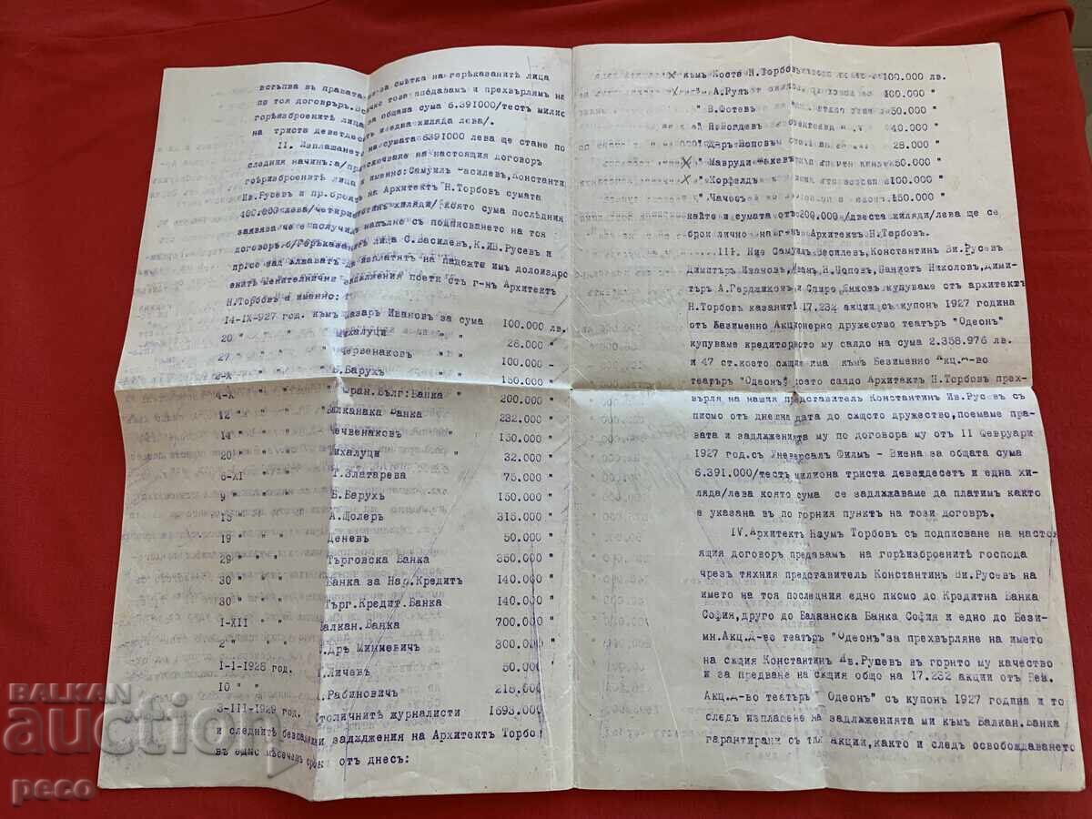 Auction  Contract Naum Torbov Joint-Stock Company Odeon Theater 1927
