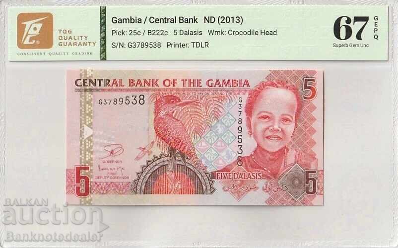 Gambia 5 Dalasis 2013 Pick 25c 67 EPQ Superb Gem Uncirculated Ref 9538