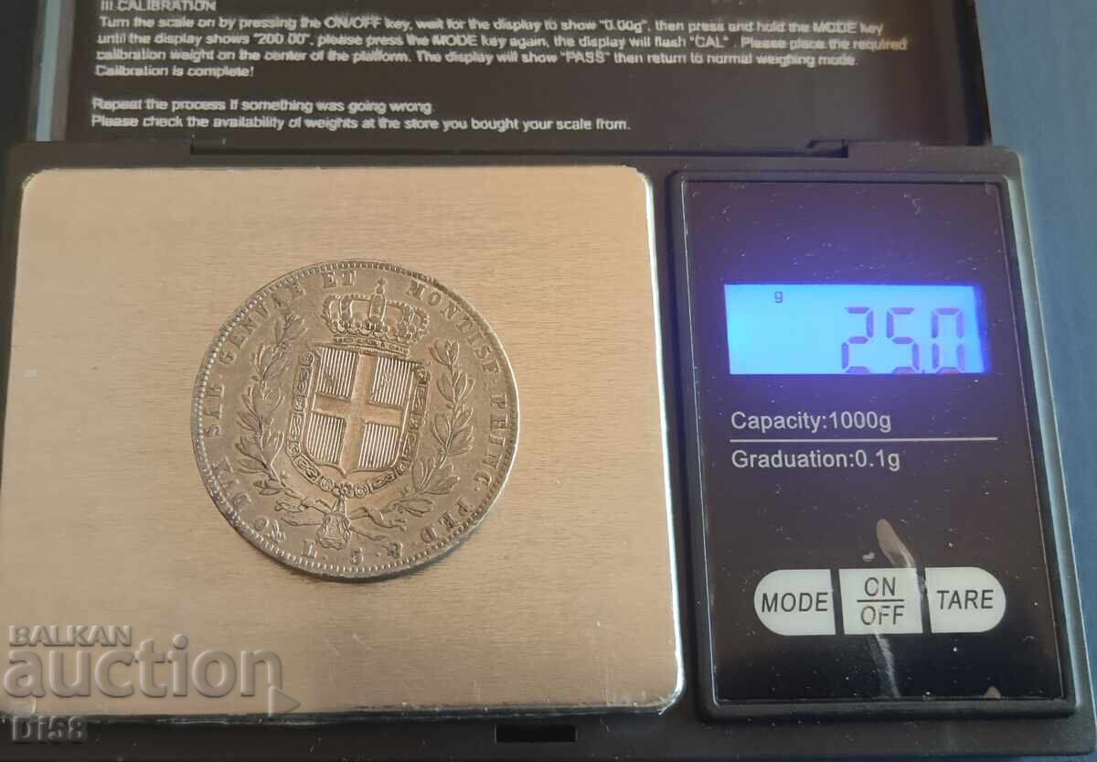 Livrarea Monedă de argint Italia Regatul Sardiniei 5 Lire 1844 BZC