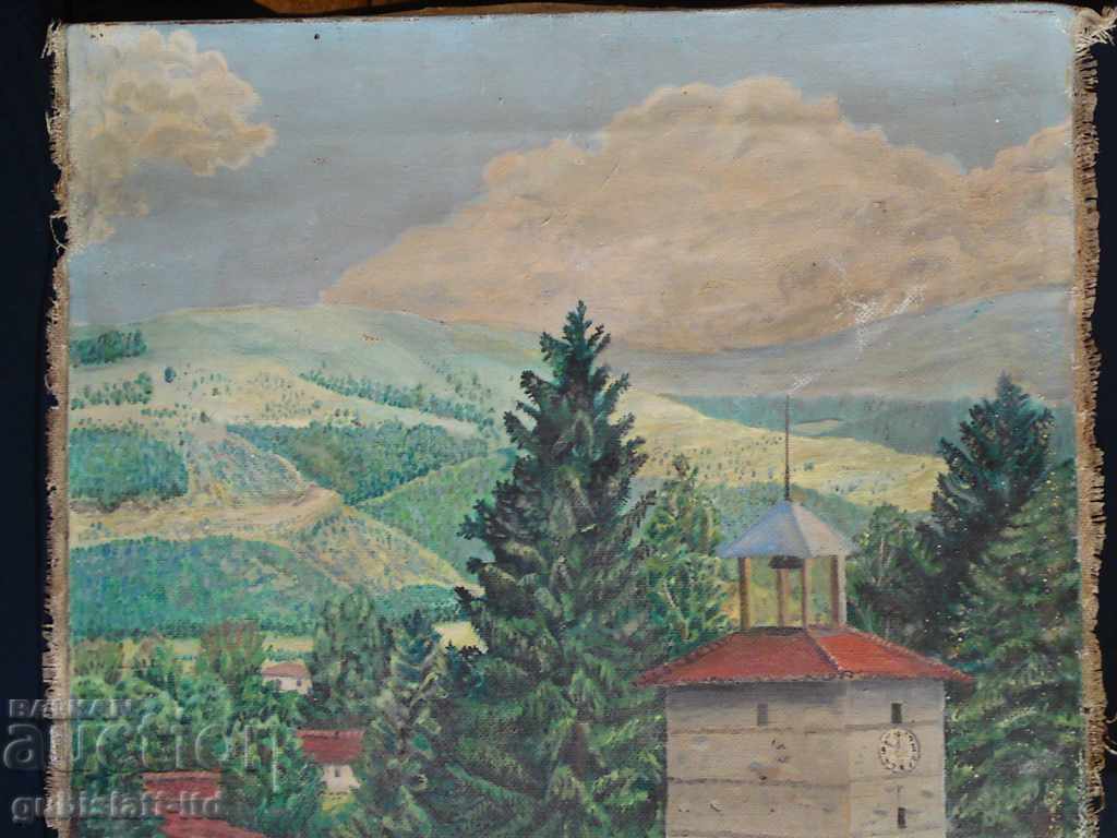 Картина, Часовниковата кула в Златица, Н. Шопов, 1986 г. с цена 300.00 лв. | € 153.39