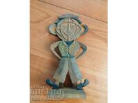 Reclamă veche, figură din lemn „Circus Globe”, 1986.