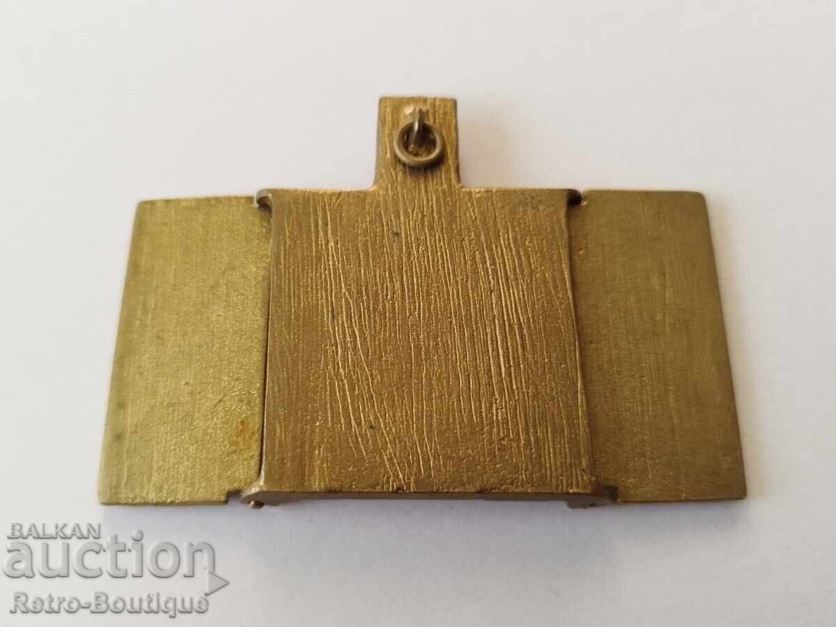 Old bronze icon, triptych, St. Nicholas the Wonderworker with price 120.00 BGN | € 61.36