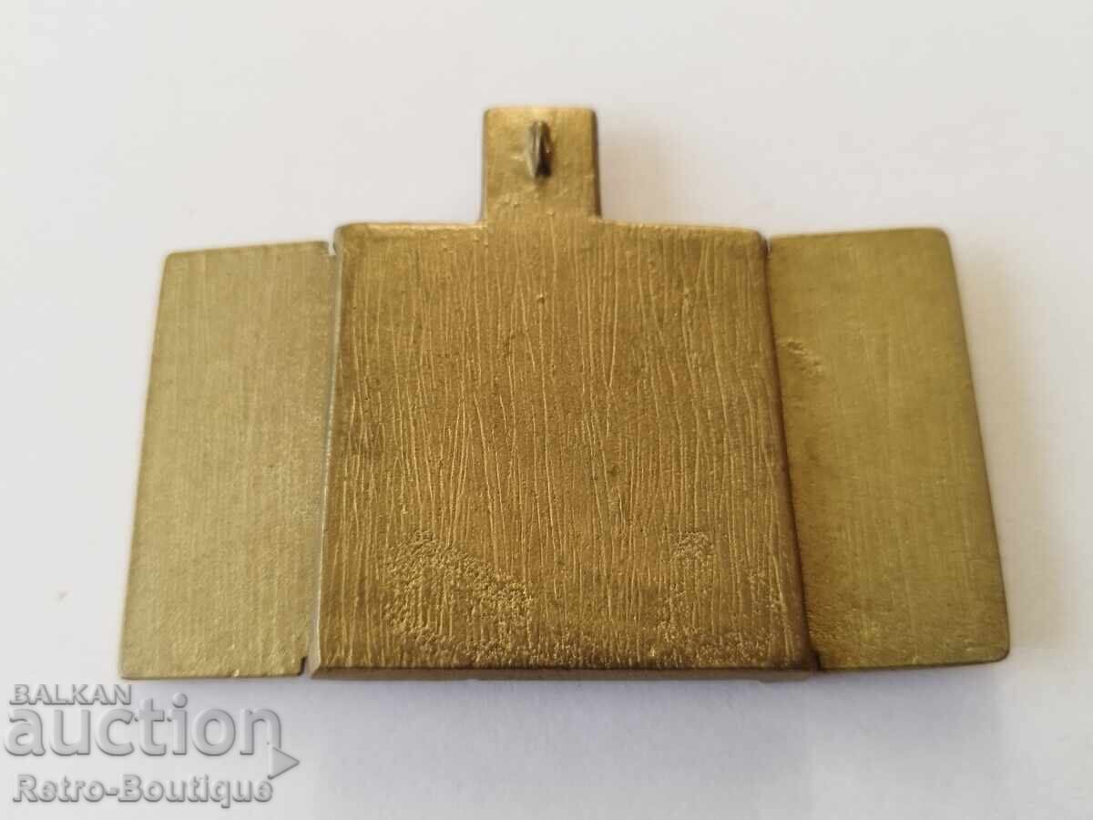 Old, pocket, bronze icon, triptych, St. George with price 120.00 BGN | € 61.36