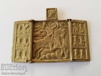 Old, pocket, bronze icon, triptych, St. George