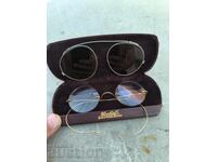 Antique old glasses with gold plating, two pairs