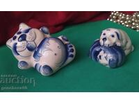 Руски порцеланови фигури Лазурит котка и кученца,маркировка