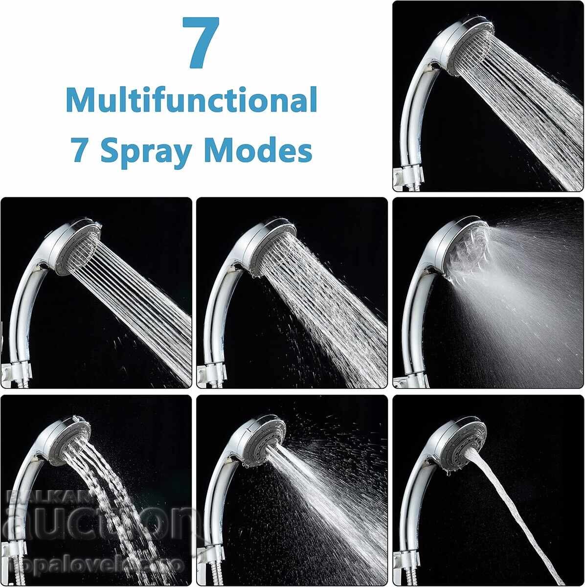 High-pressure shower head with chrome finish, 7 modes with price 5.00 BGN | € 2.56