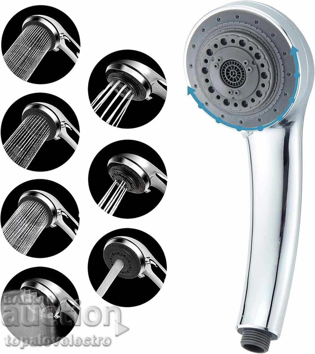 High-pressure shower head with chrome finish, 7 modes