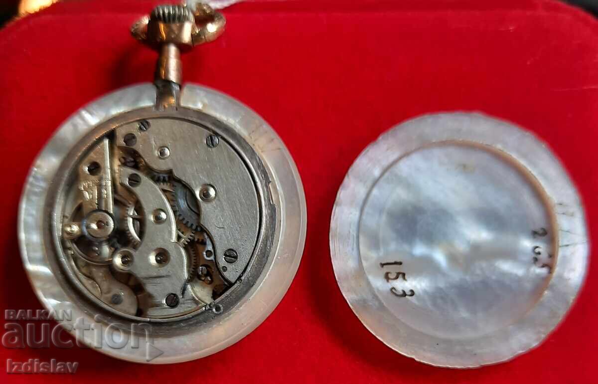 Σπάνιο Ελβετικό γυναικείο ρολόι τσέπης με μαργαριτάρι, 1900 - 5