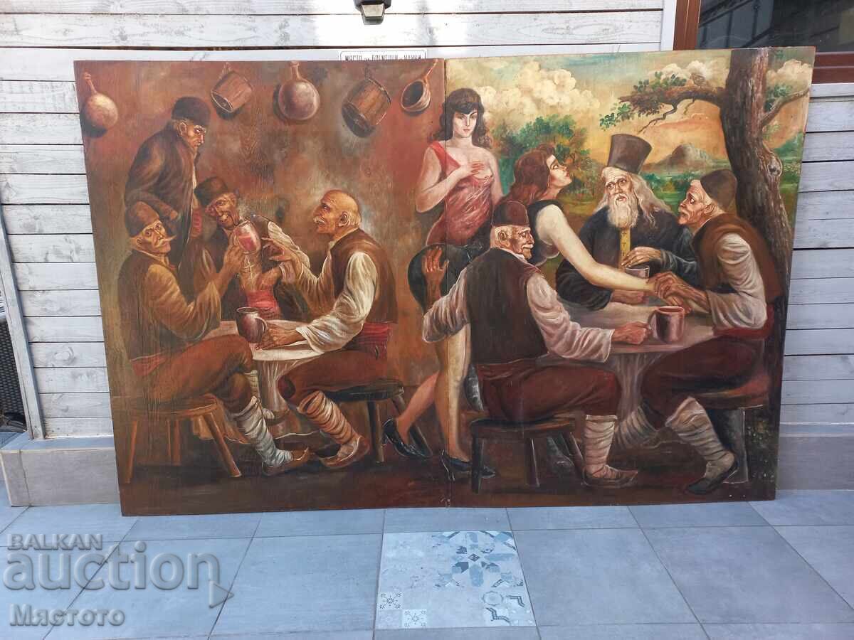 Large oil painting on plywood