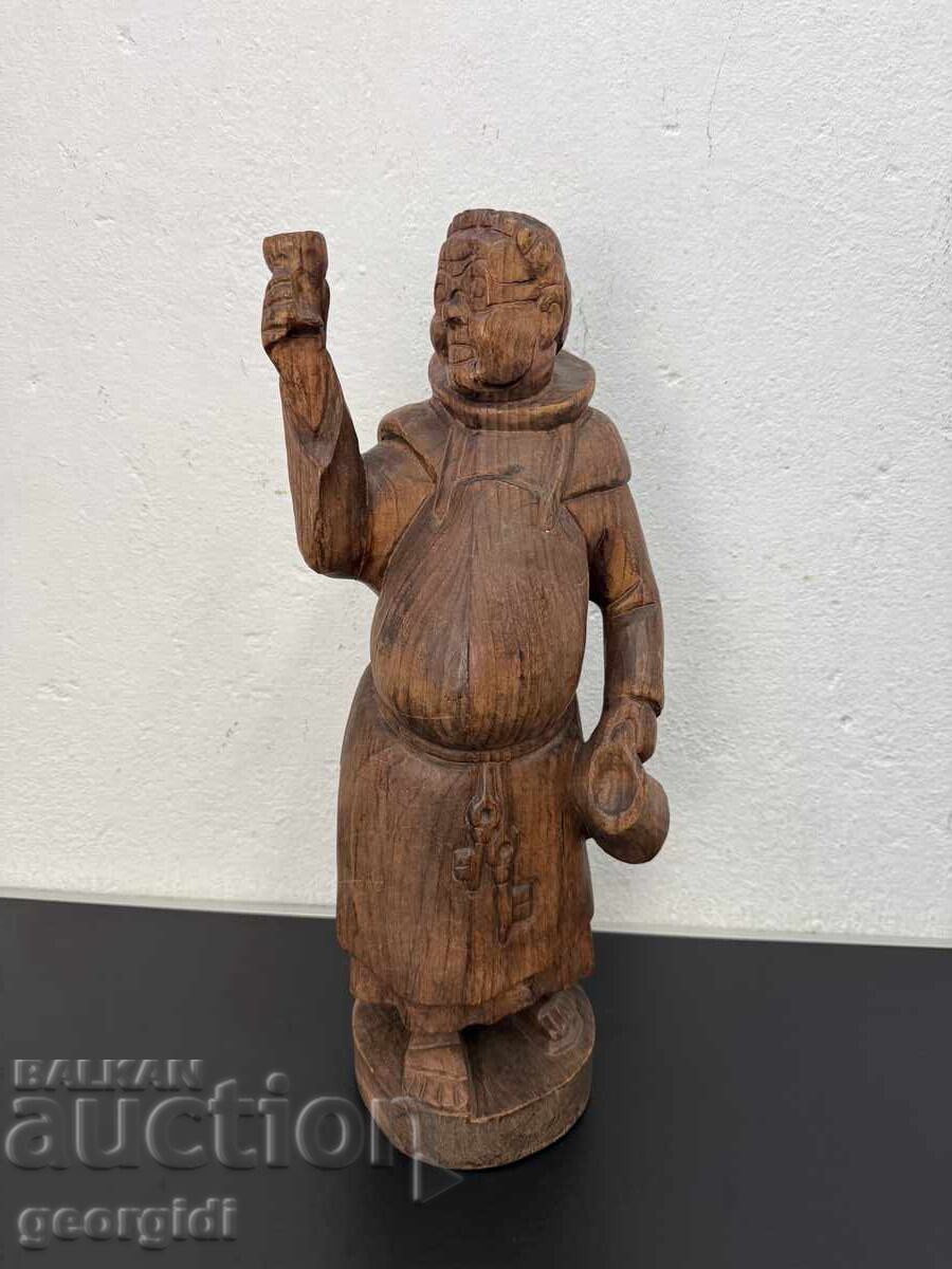 French hand-carved statue of a drinking monk. No. 7516