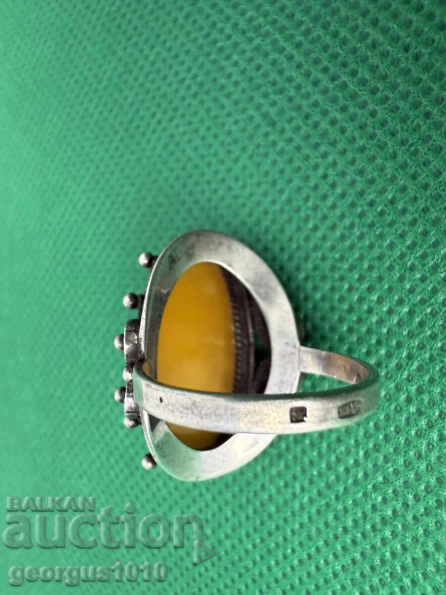 Ρωσικό ασημένιο δαχτυλίδι με κεχριμπάρι №7521 - 5