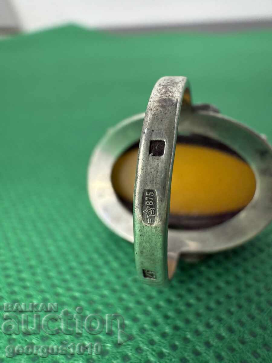 Ρωσικό ασημένιο δαχτυλίδι με κεχριμπάρι №7521 - 6