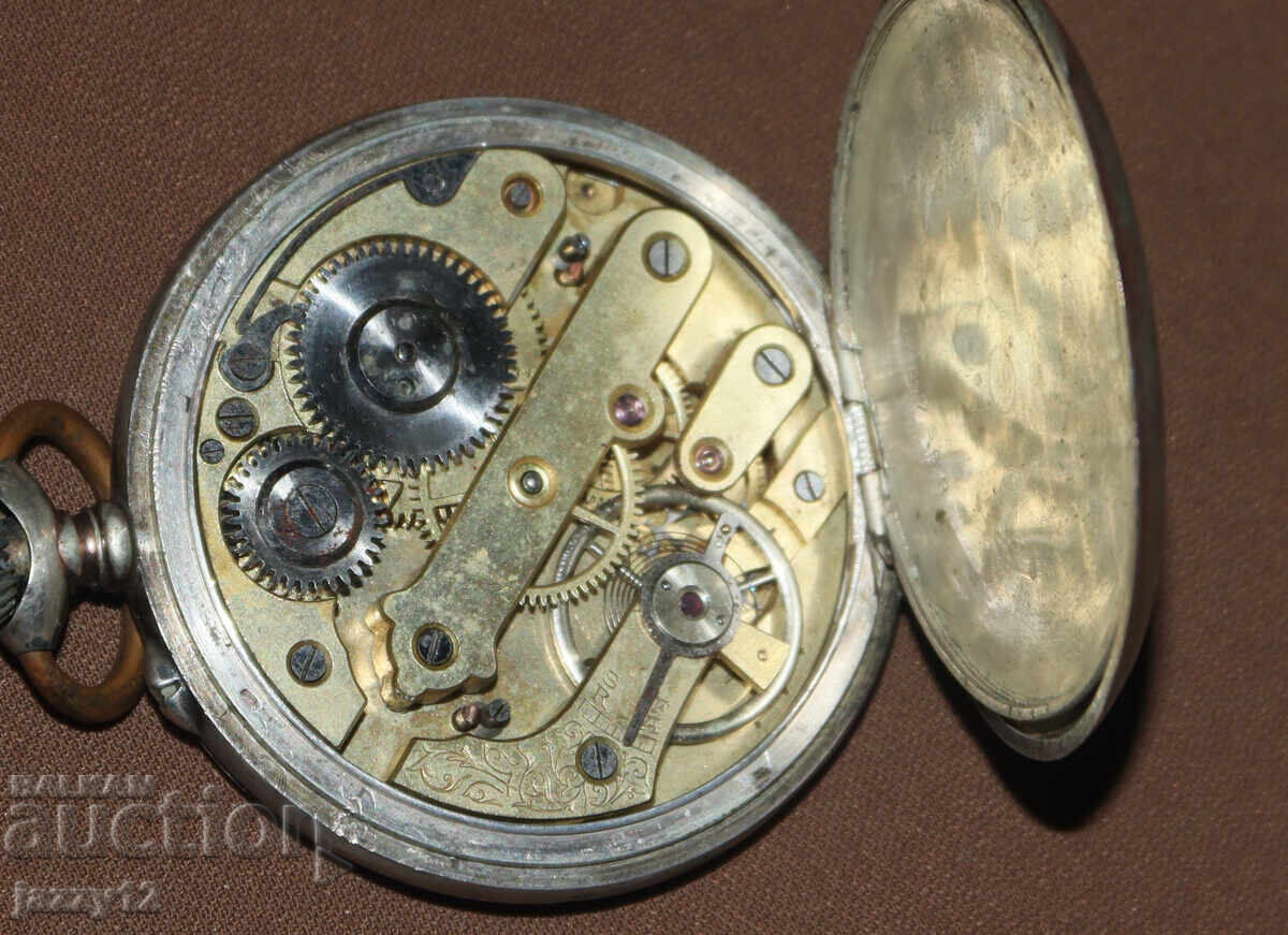 Старинен швейцарски сребърен джобен часовник хронометър - 7