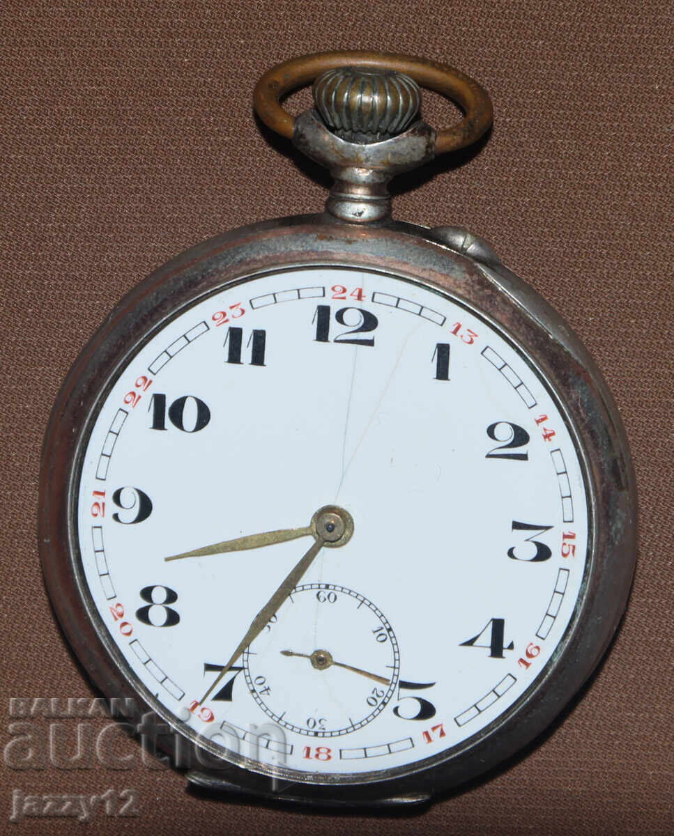 Старинен швейцарски сребърен джобен часовник хронометър