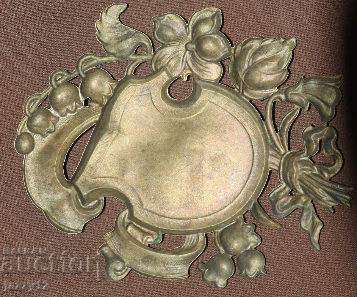 Antique brass applique, floral motifs - 5