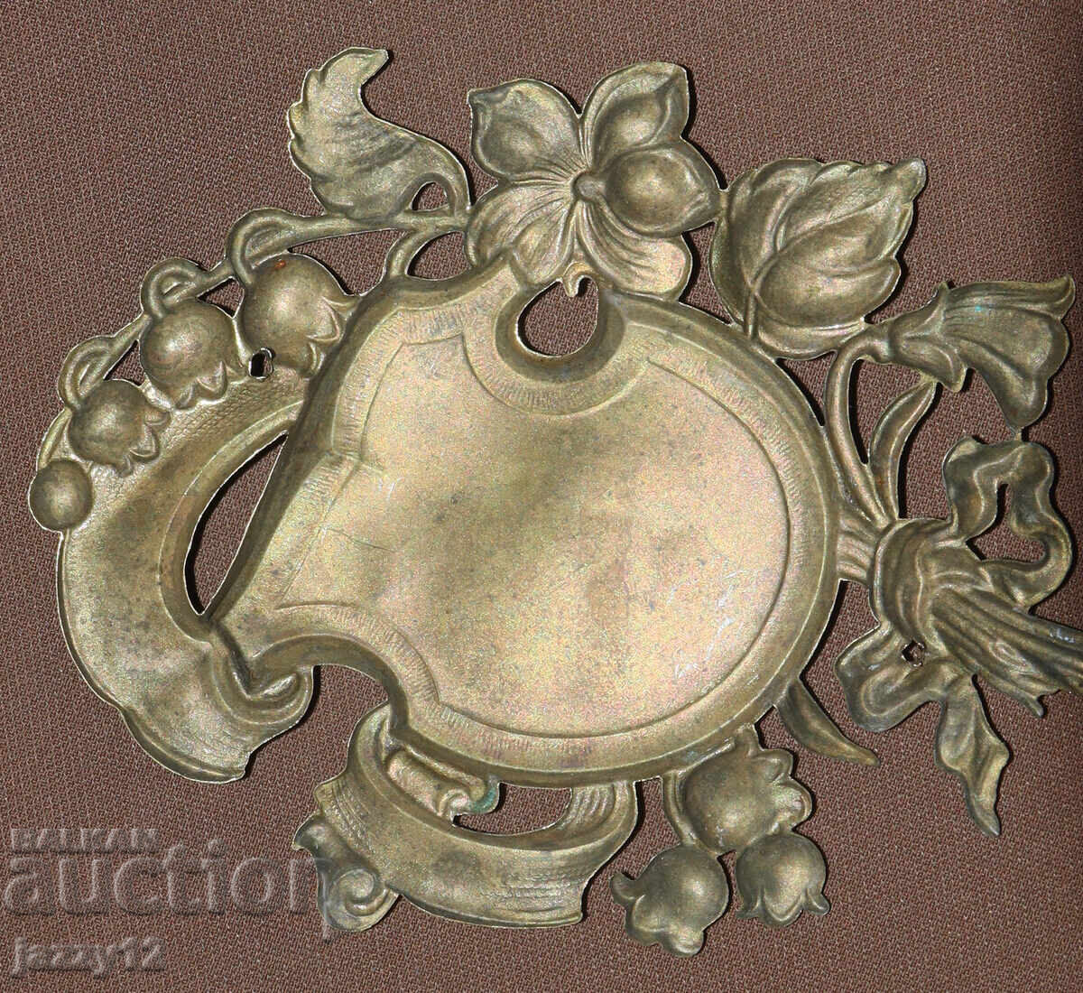 Antique brass applique, floral motifs - 6