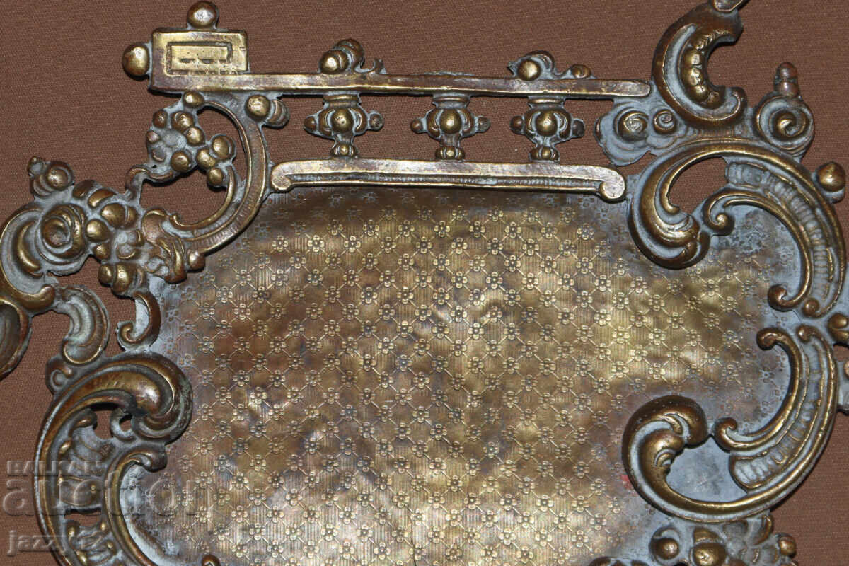 Старинна ръчно изработена бронова купа поставка за бюро - 5