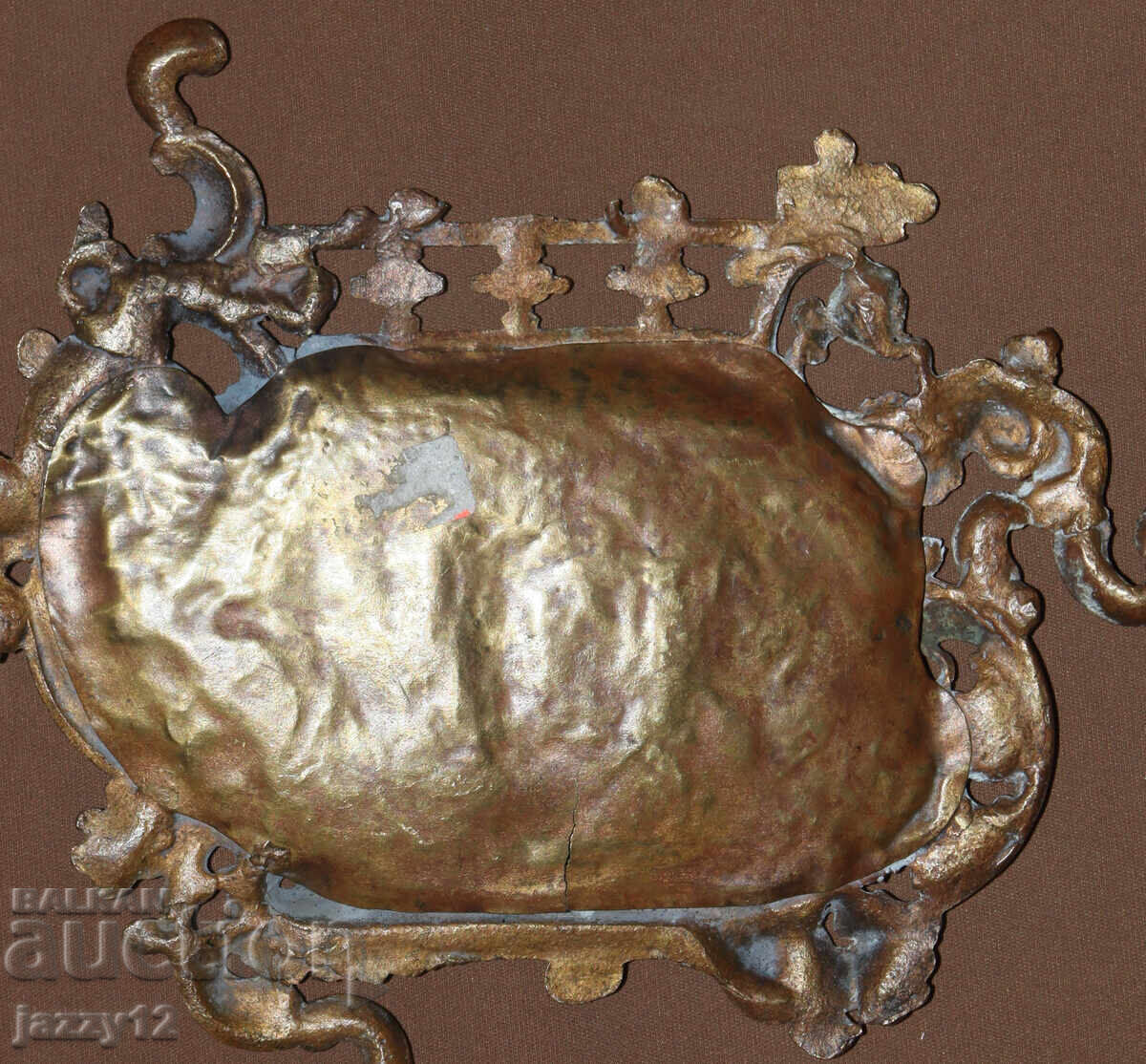 Старинна ръчно изработена бронова купа поставка за бюро - 7