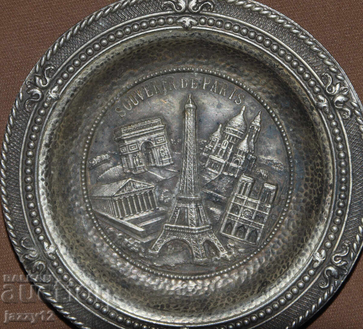 Παράδοση Παρίσι μικρό μεταλλικό διακοσμητικό πιάτο Γαλλία
